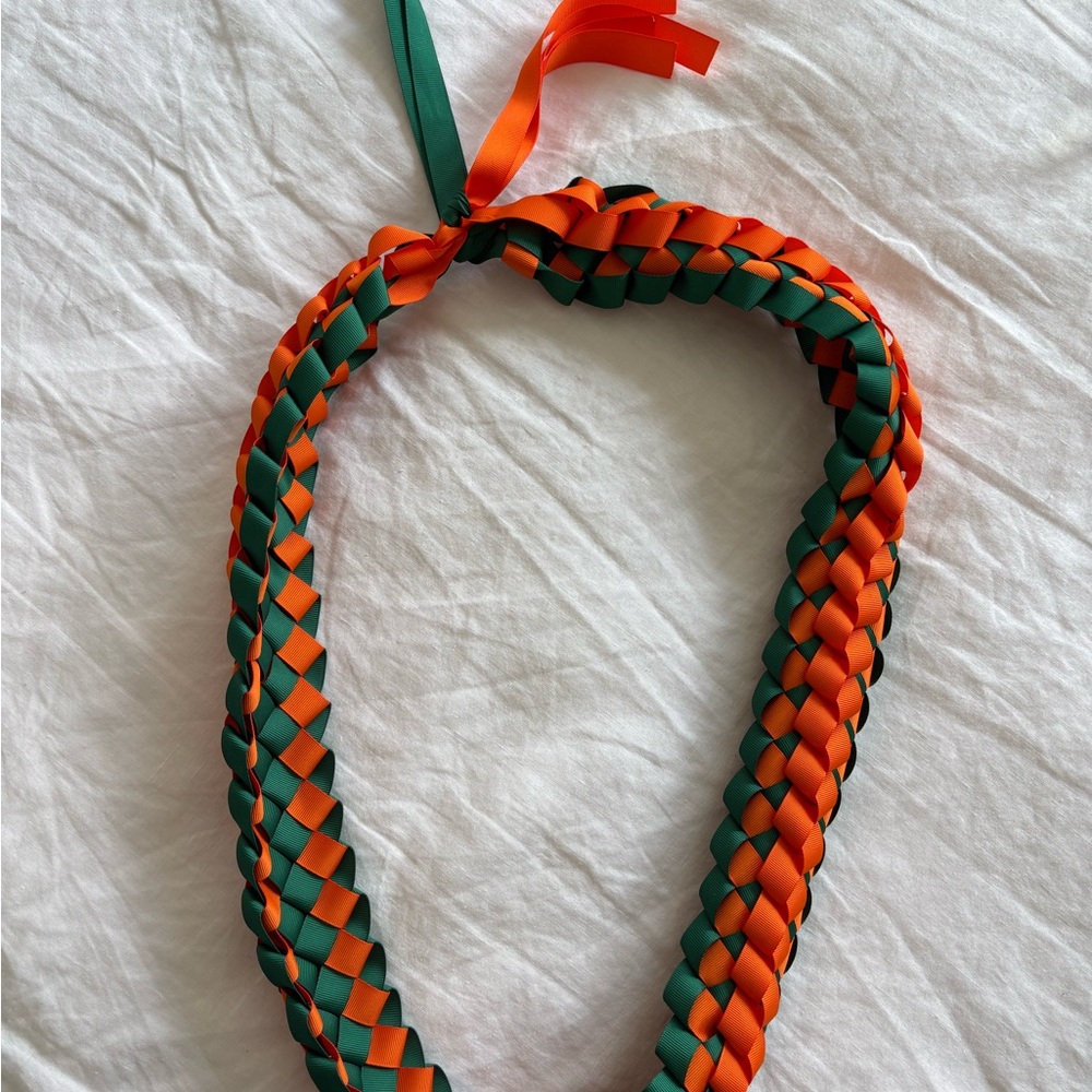 University of Miami graduation Orange and Green Braided Lei